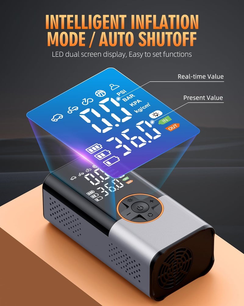 KUXISA Tire Inflator Portable Air Compressor, 150 PSI Air Pump with Digital Pressure Gauge, LED Light and Auto Shut-Off Function, Cordless Air Compressor for Car, Motorcycle, Bicycle, Ball - Image 5